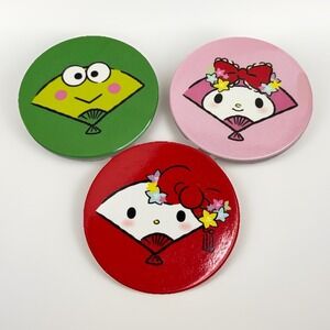 Sanrio Hello Kitty Keroppi Ceramic Coasters Set 3 Fan Floral Japan Decor
